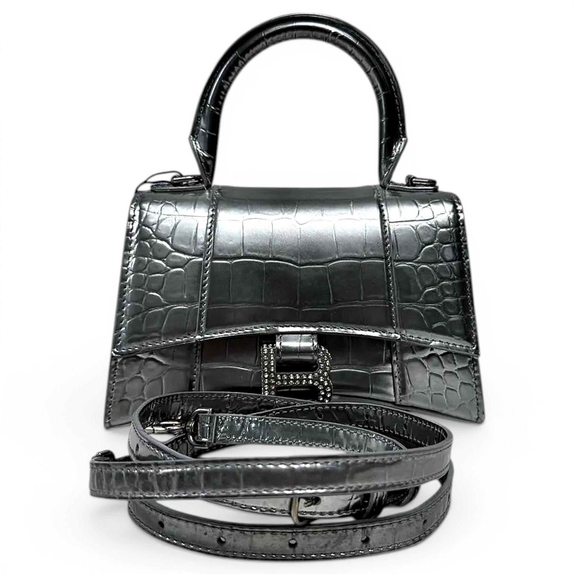 Hourglass leather handbag