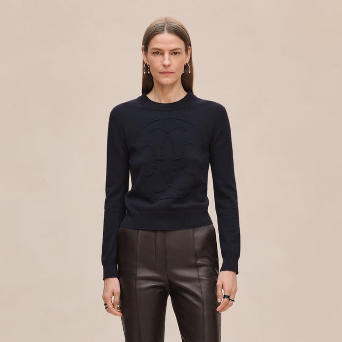 Bleu Noir Cashmere "H Lift" Long-sleeve Sweater