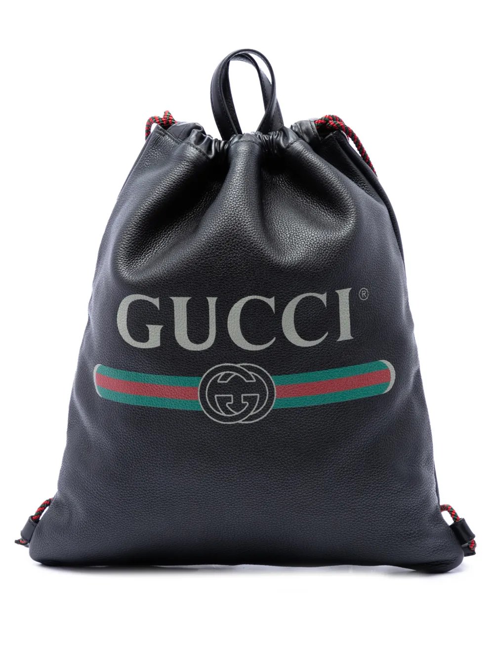 2021-2026 Grained Calfskin Web Logo Drawstring backpack