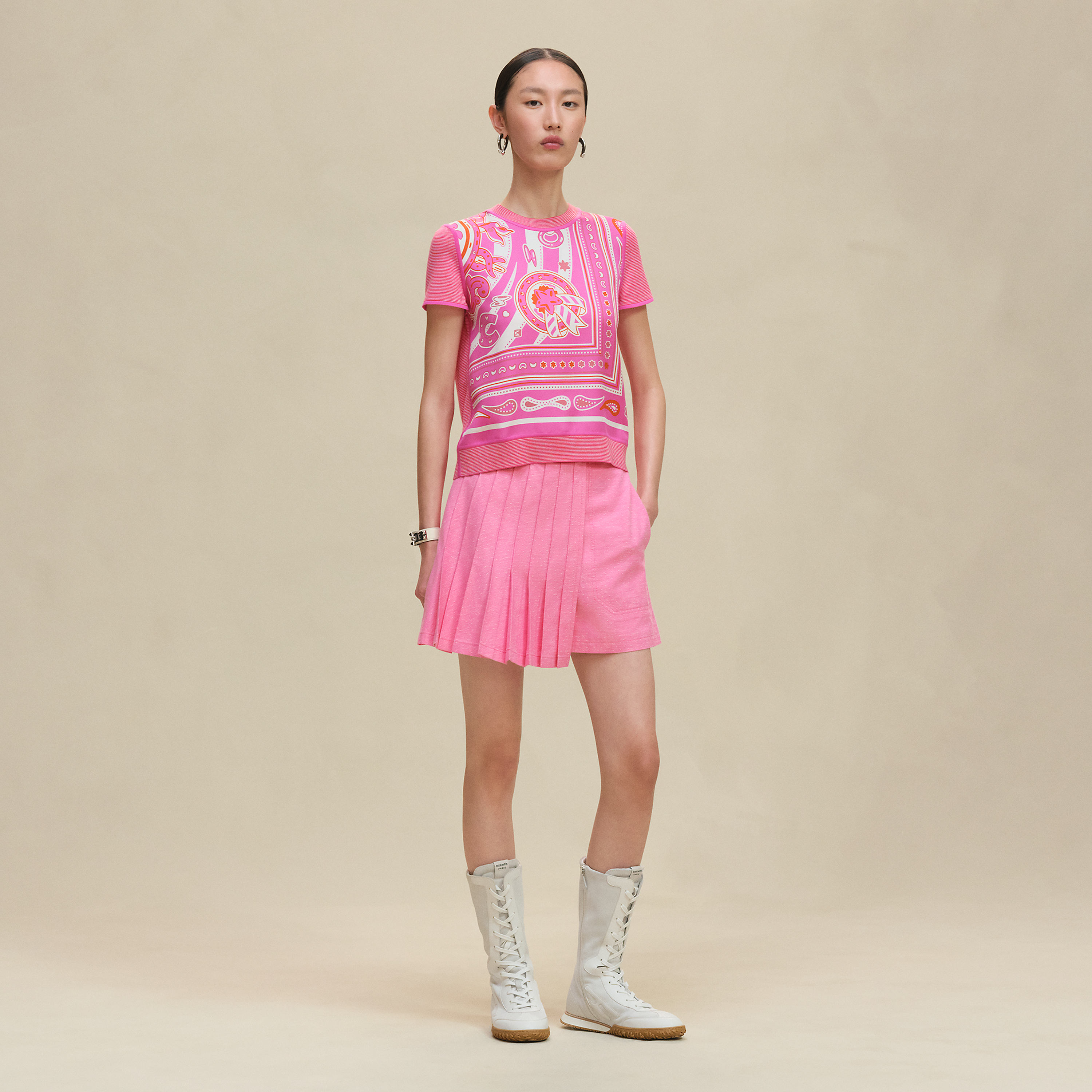 "Candy Libris" short-sleeve twillaine sweater
