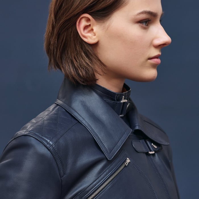 Bleu Noir Short Leather Trench Coat