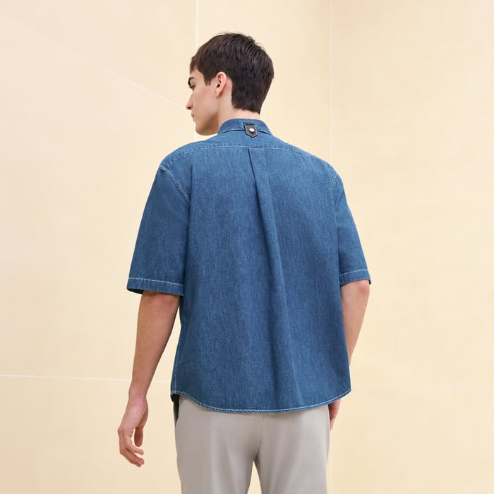 Indigo Lavé Sporty Fit Shirt With Leather Detail