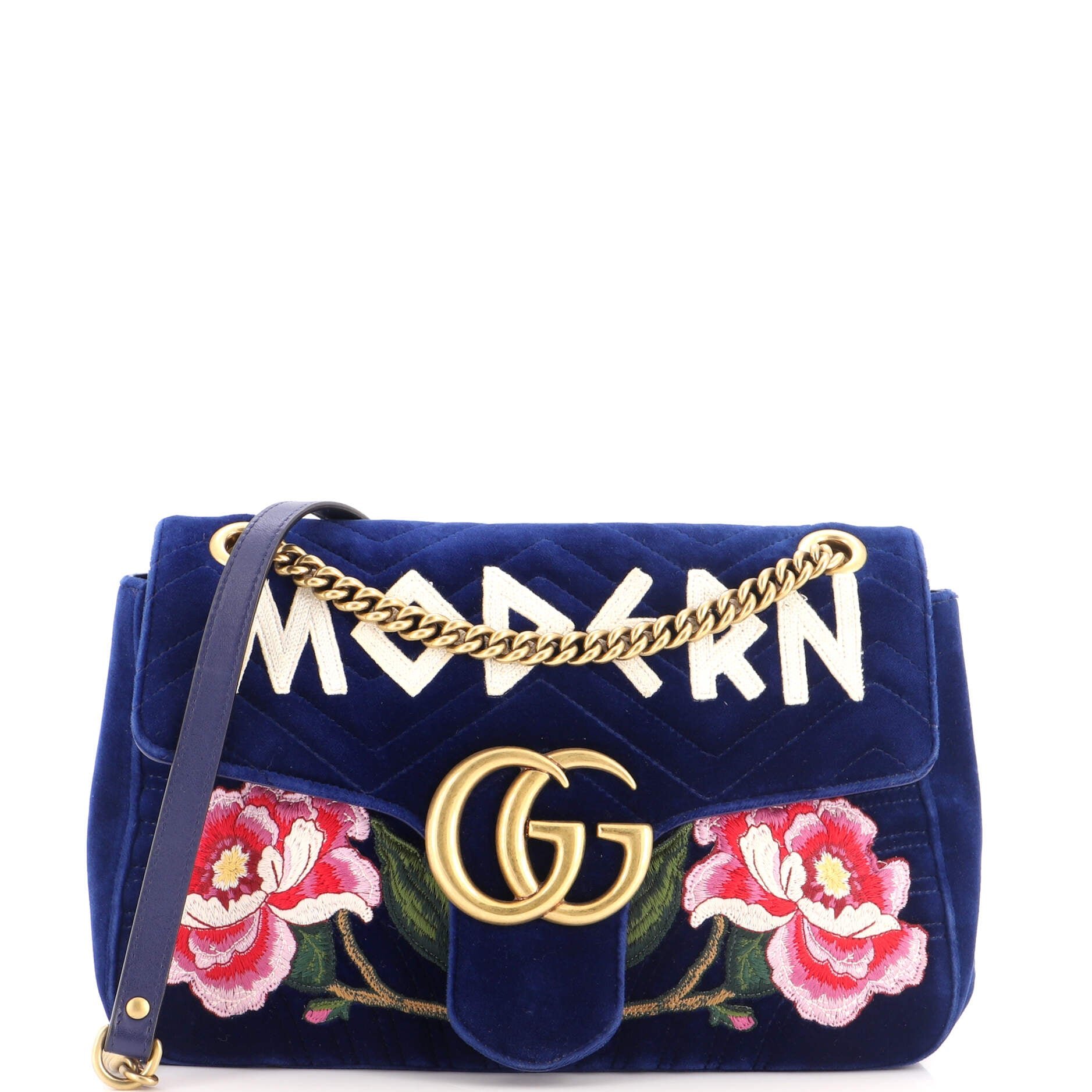 GG Marmont Flap Bag Embroidered Matelasse Velvet Medium