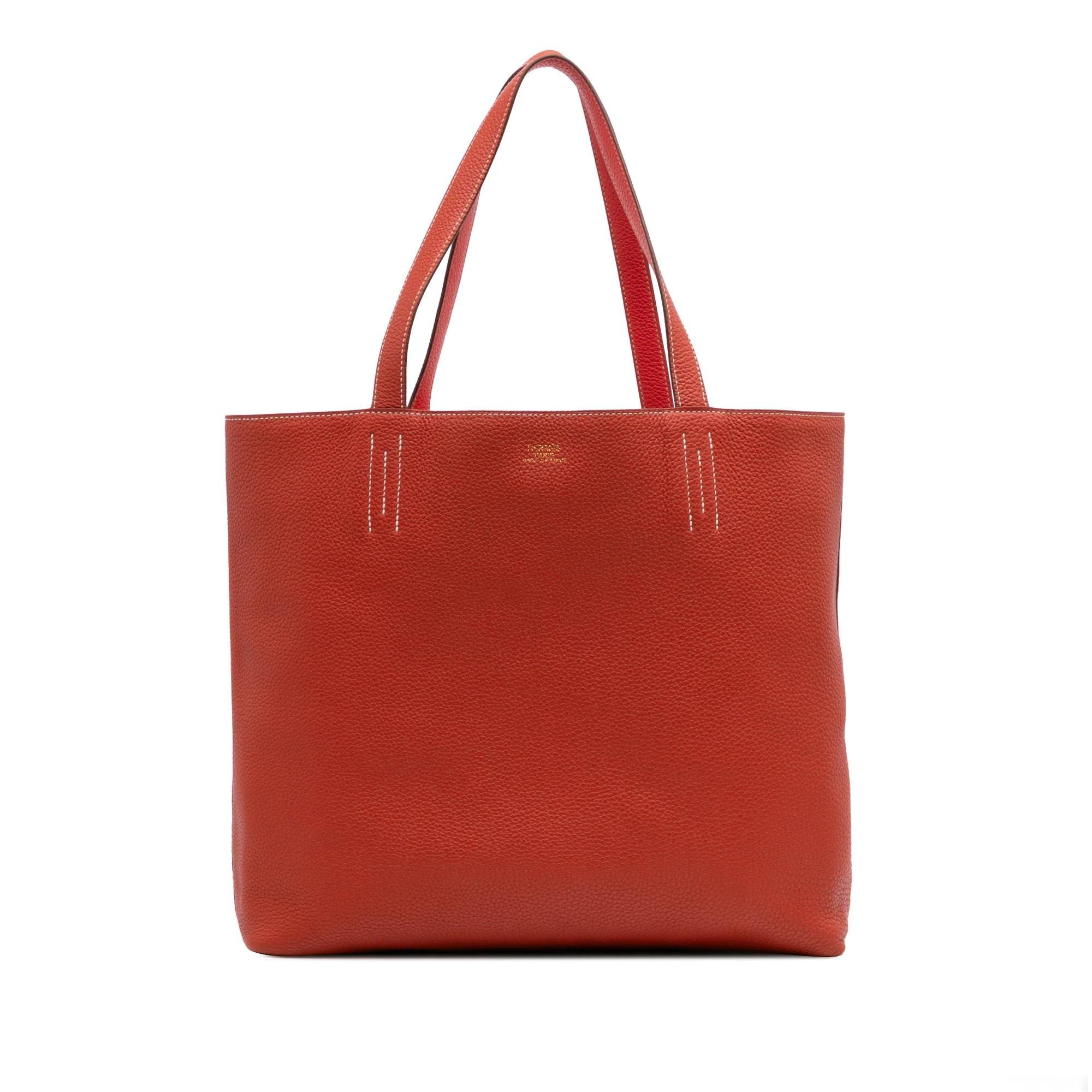 Hermes Double Sens Handbag Orange Clemence Leather
