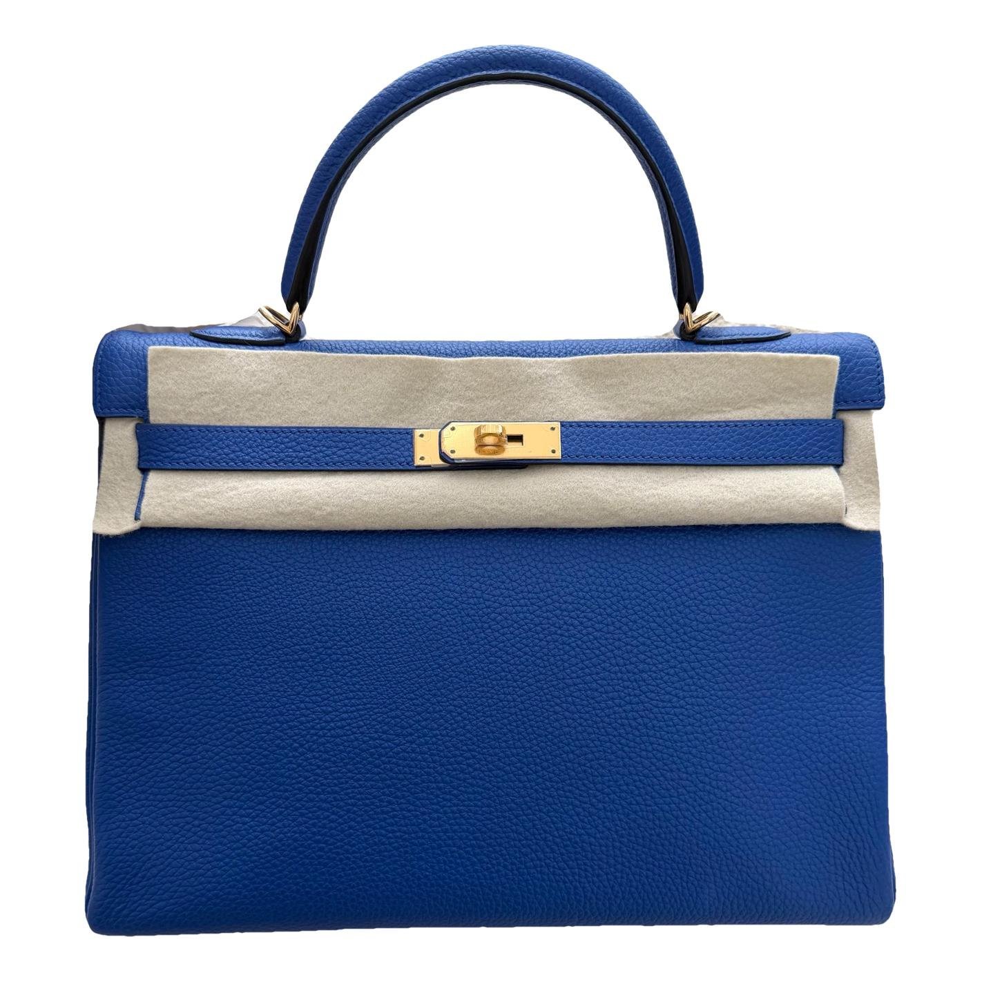 Hermes Kelly 35 Handbag Blue Electric Togo Leather