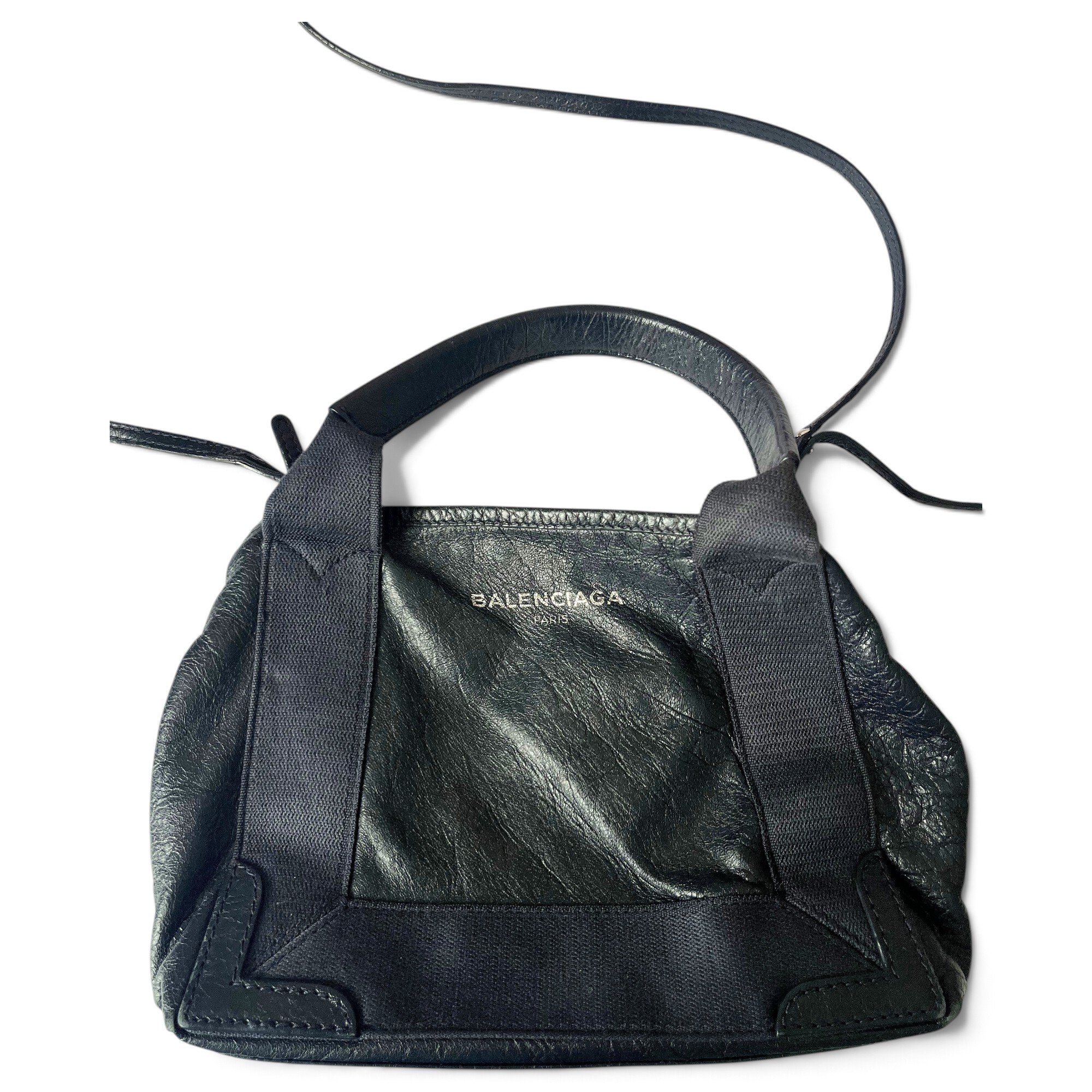 Navy cabas leather handbag