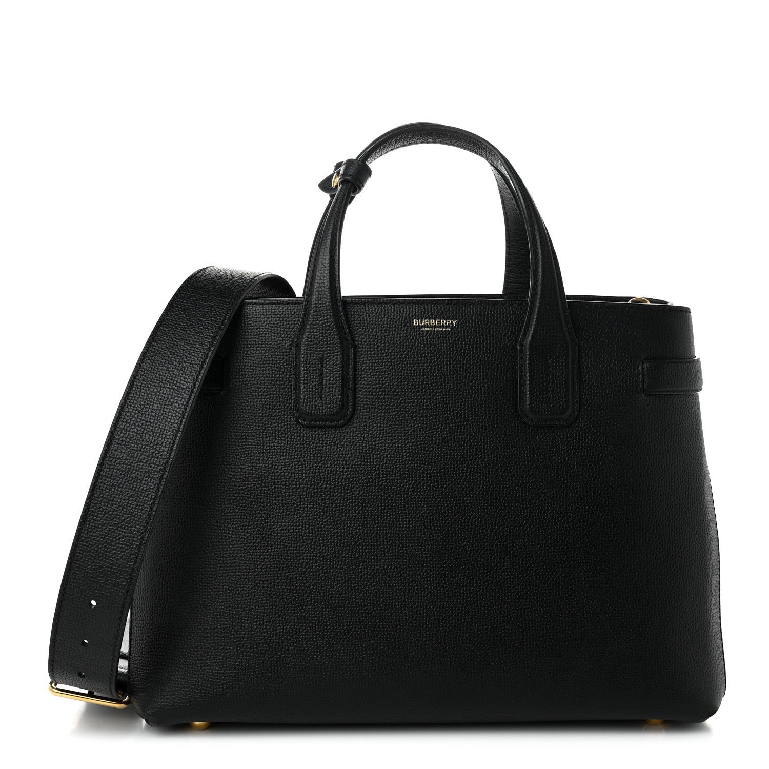 Burberry Grainy Calfskin House Check Medium Banner Tote Black