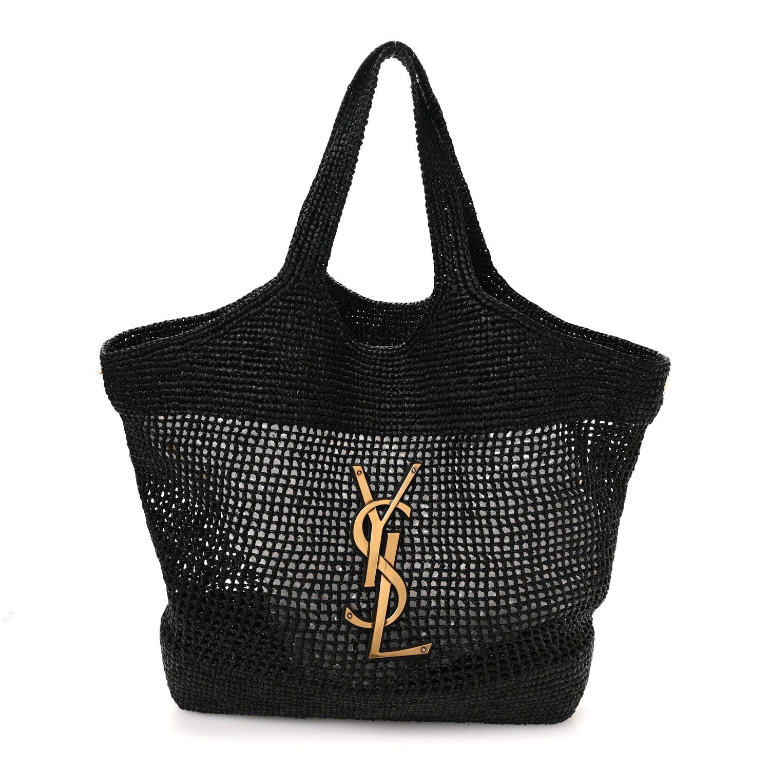 Saint Laurent Raffia Icare Shopping Tote Black