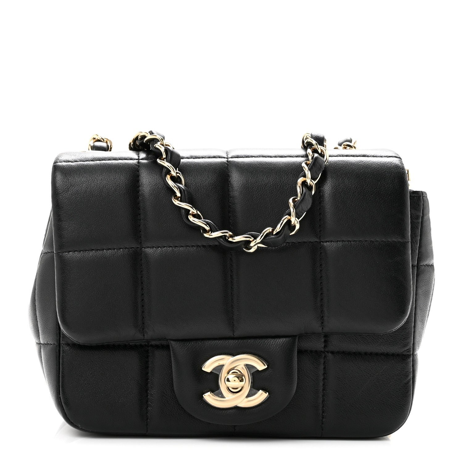 Chanel Lambskin Resin Crystal Square Quilted Mini Monacoco Flap Black