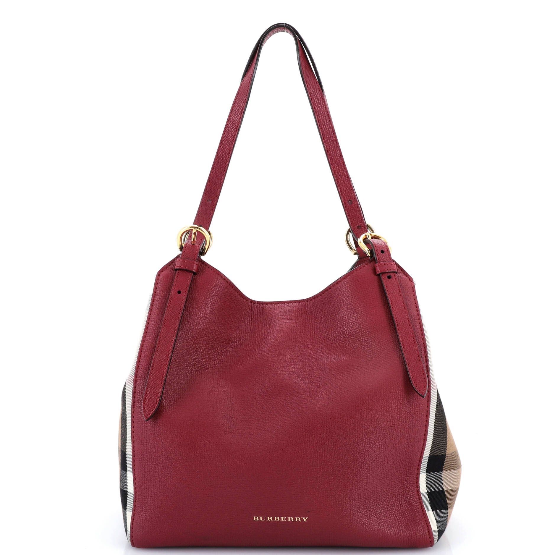 Burberry Canterbury Tote Leather and House Check Canvas Small