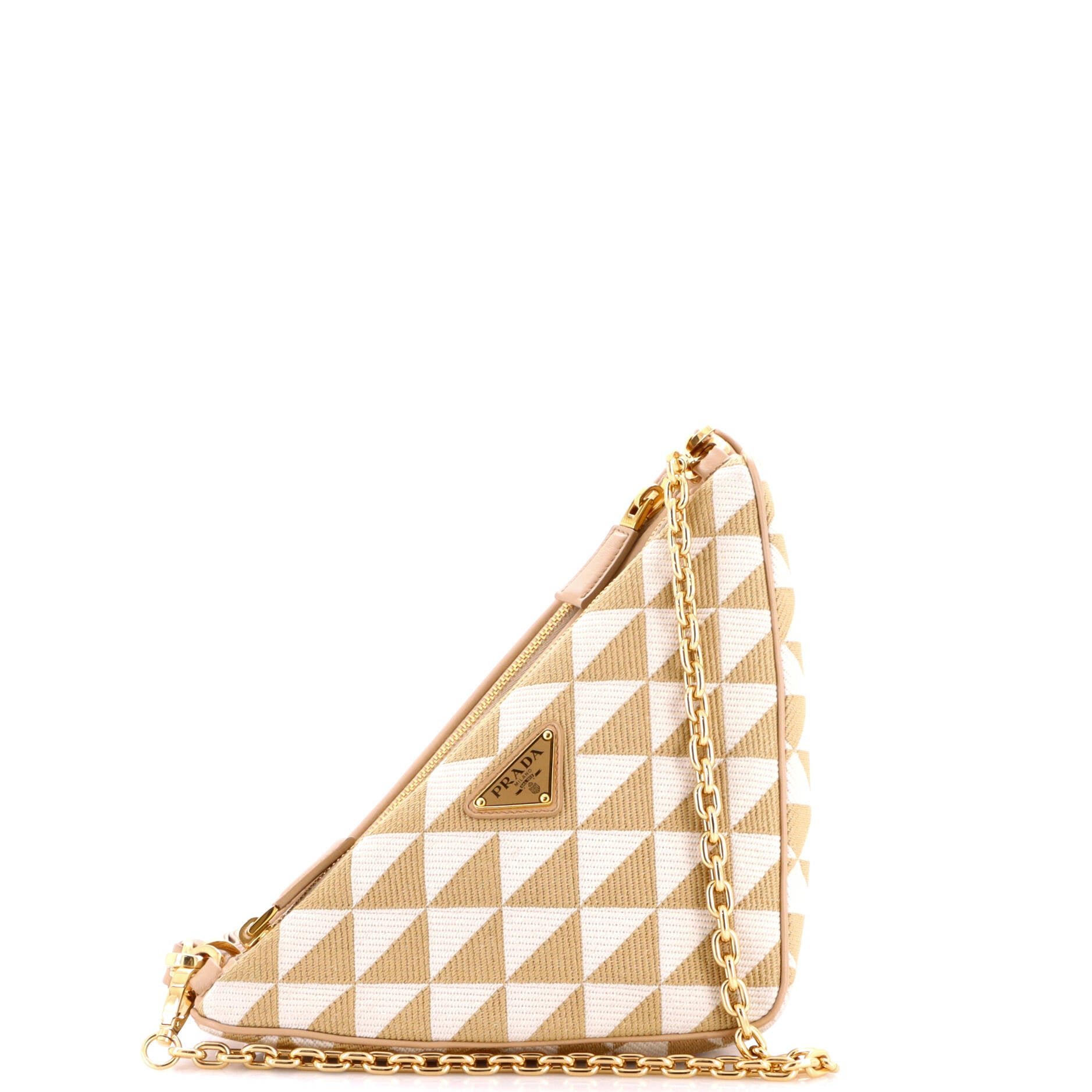 Double Symbole Triangle Bag Leather and Jacquard Mini