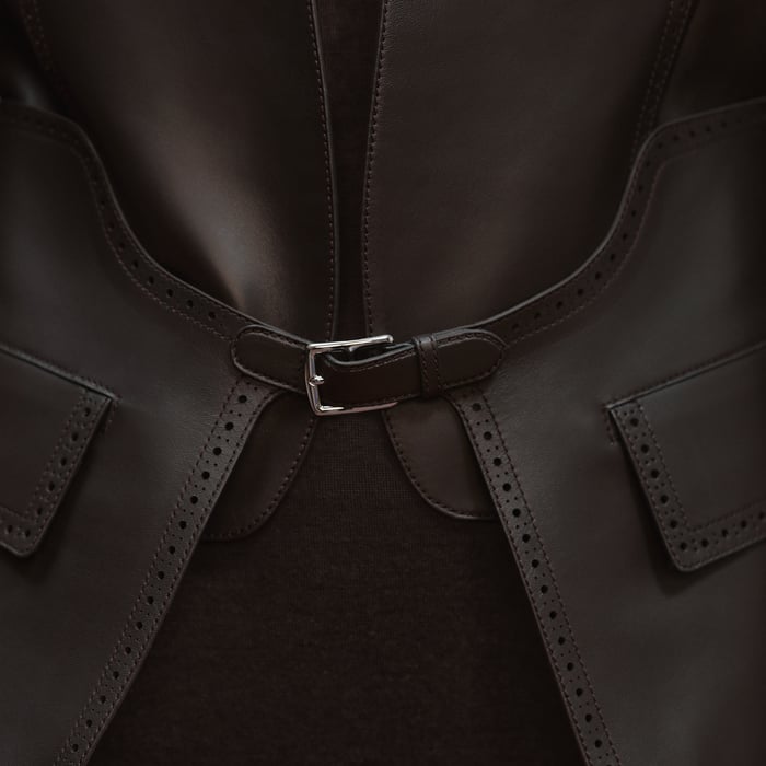 Marron Ébène Suit Jacket With Perforated Details