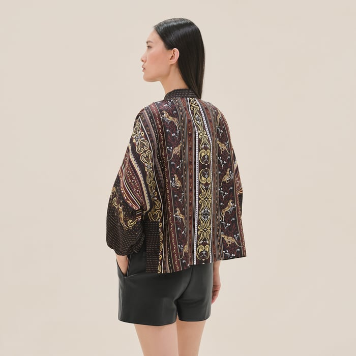 Marron Cachou "Guepards Et Palmettes" Painter Blouse
