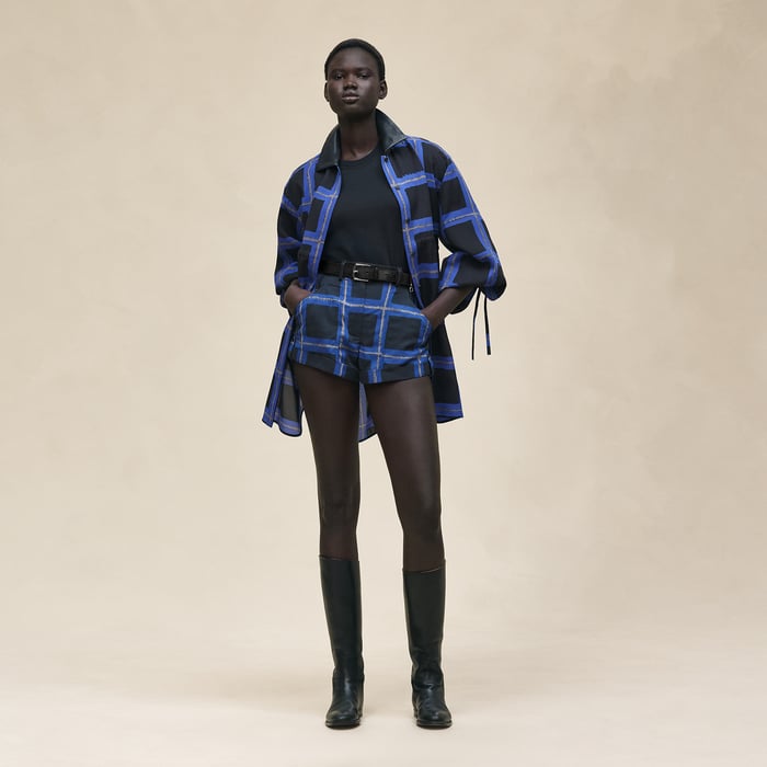 Bleu Noir "Carreaux a Main Levee" Mixed Leather Shorts