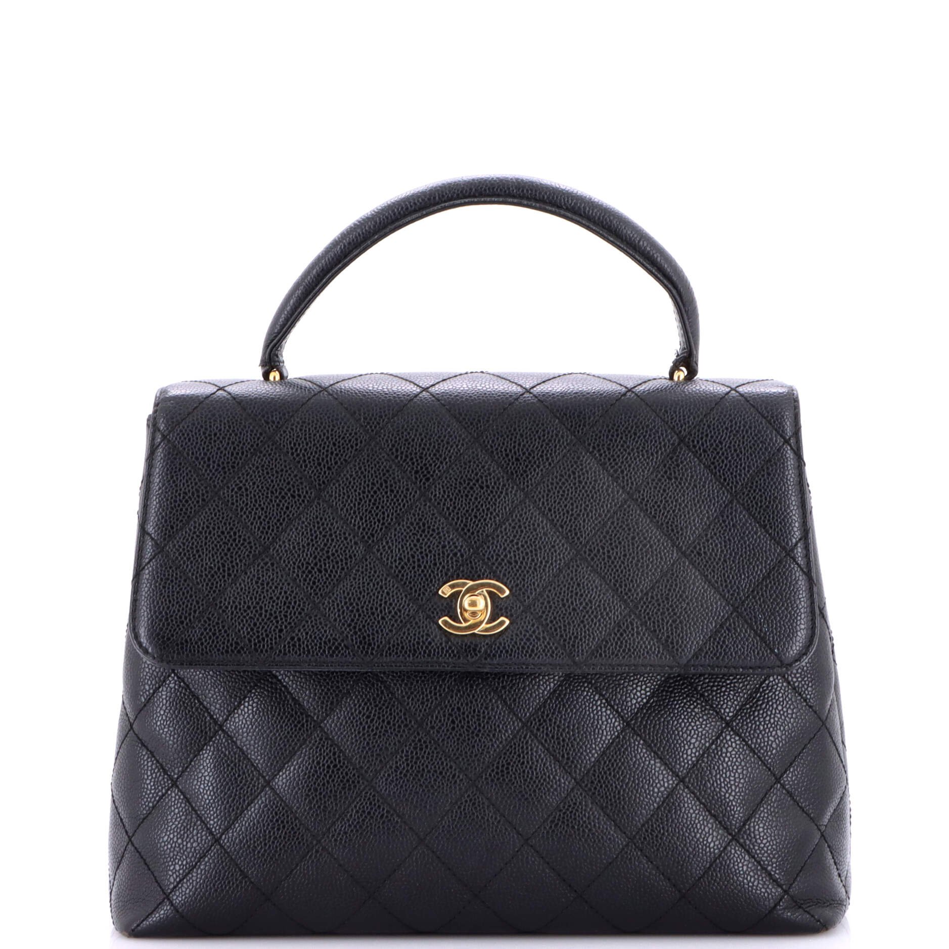 Vintage Classic Top Handle Flap Bag Quilted Caviar Jumbo