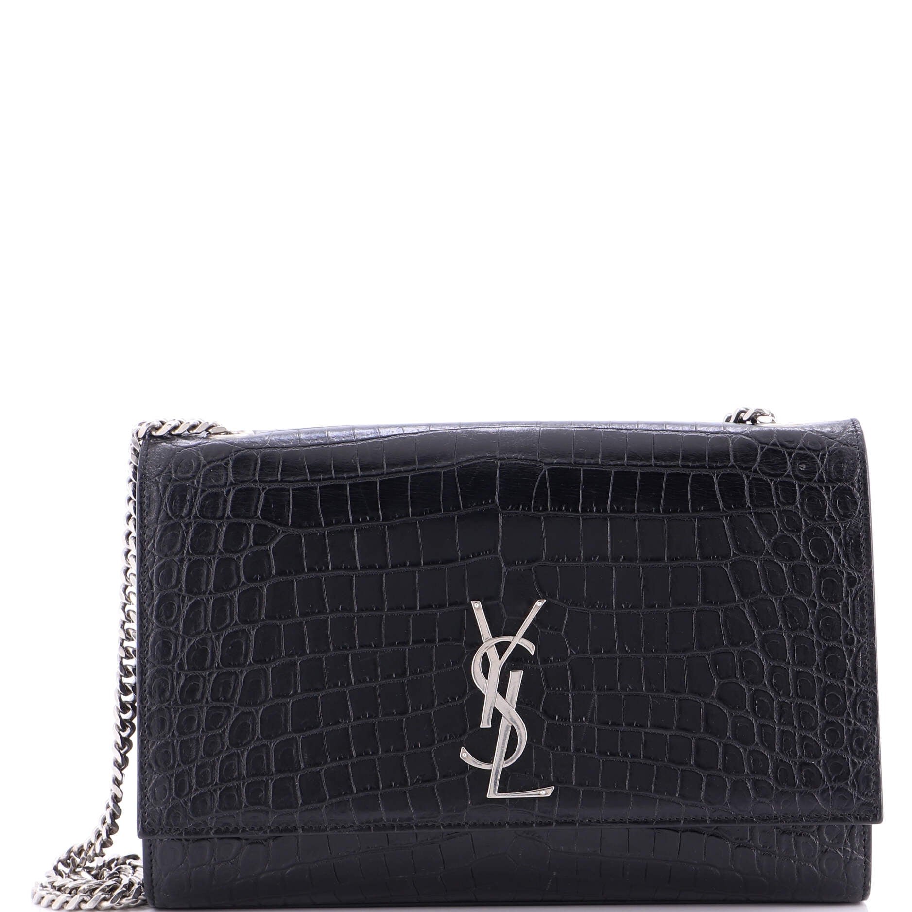 Saint Laurent Classic Monogram Crossbody Bag Crocodile Embossed Leather Large