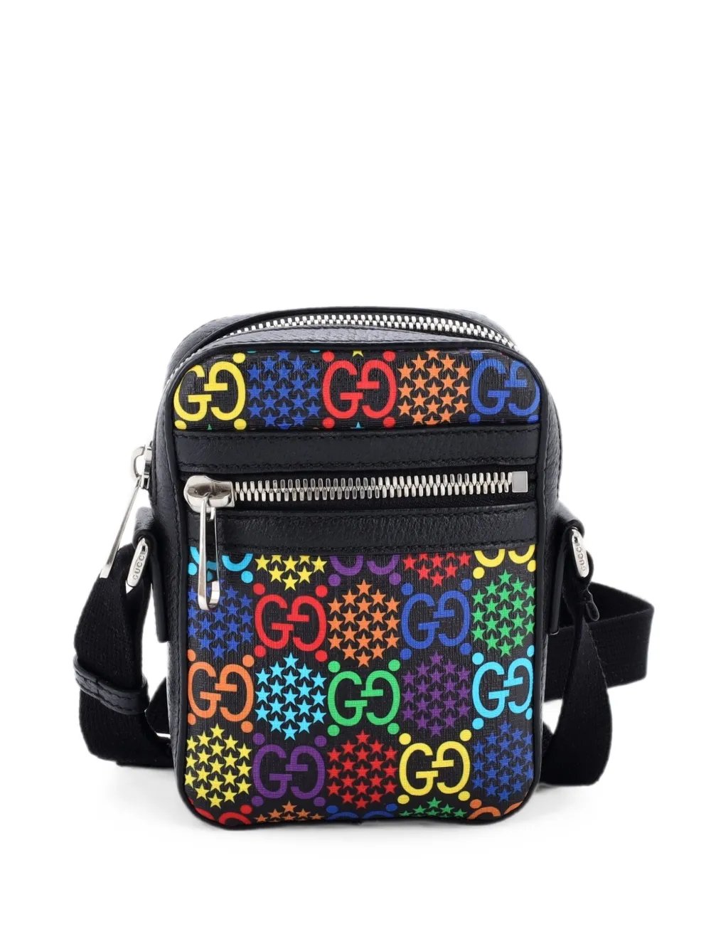 Front Zip Messenger Bag Psychedelic Print GG Coated Canvas Mini crossbody bag