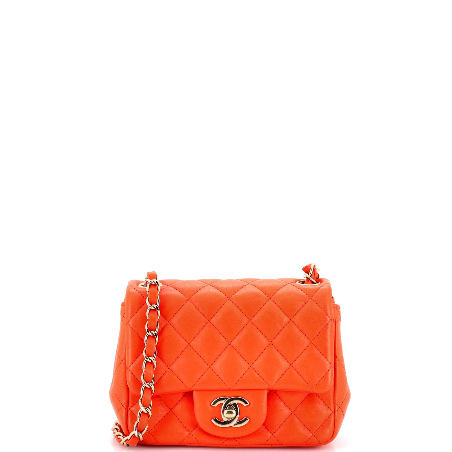 Square Classic Single Flap Bag Quilted Lambskin Mini