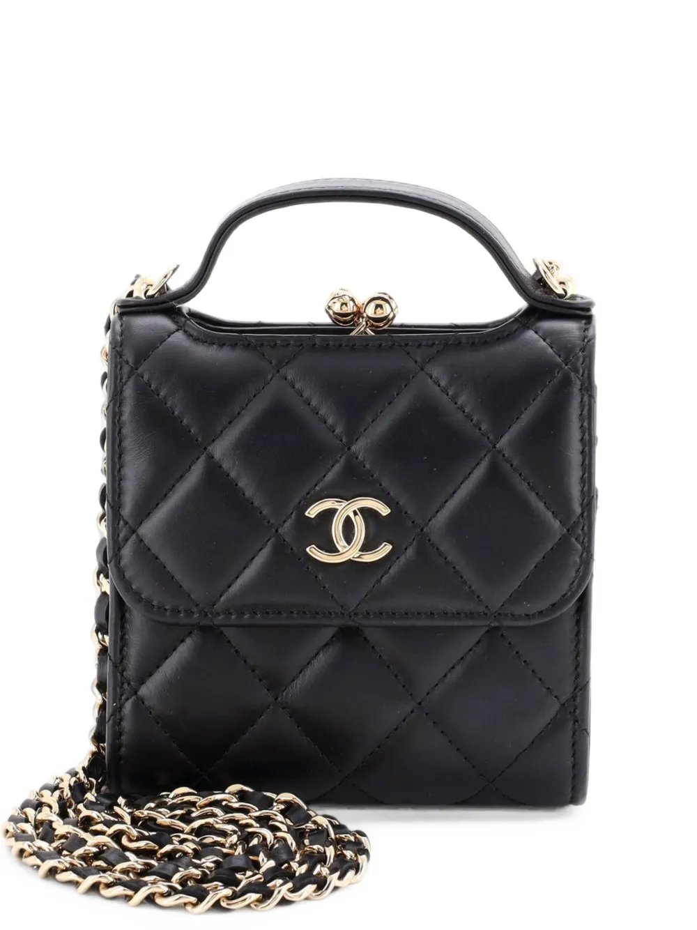 CC Kisslock Frame Top Handle Clutch with Chain Quilted Lambskin Mini shoulder bag
