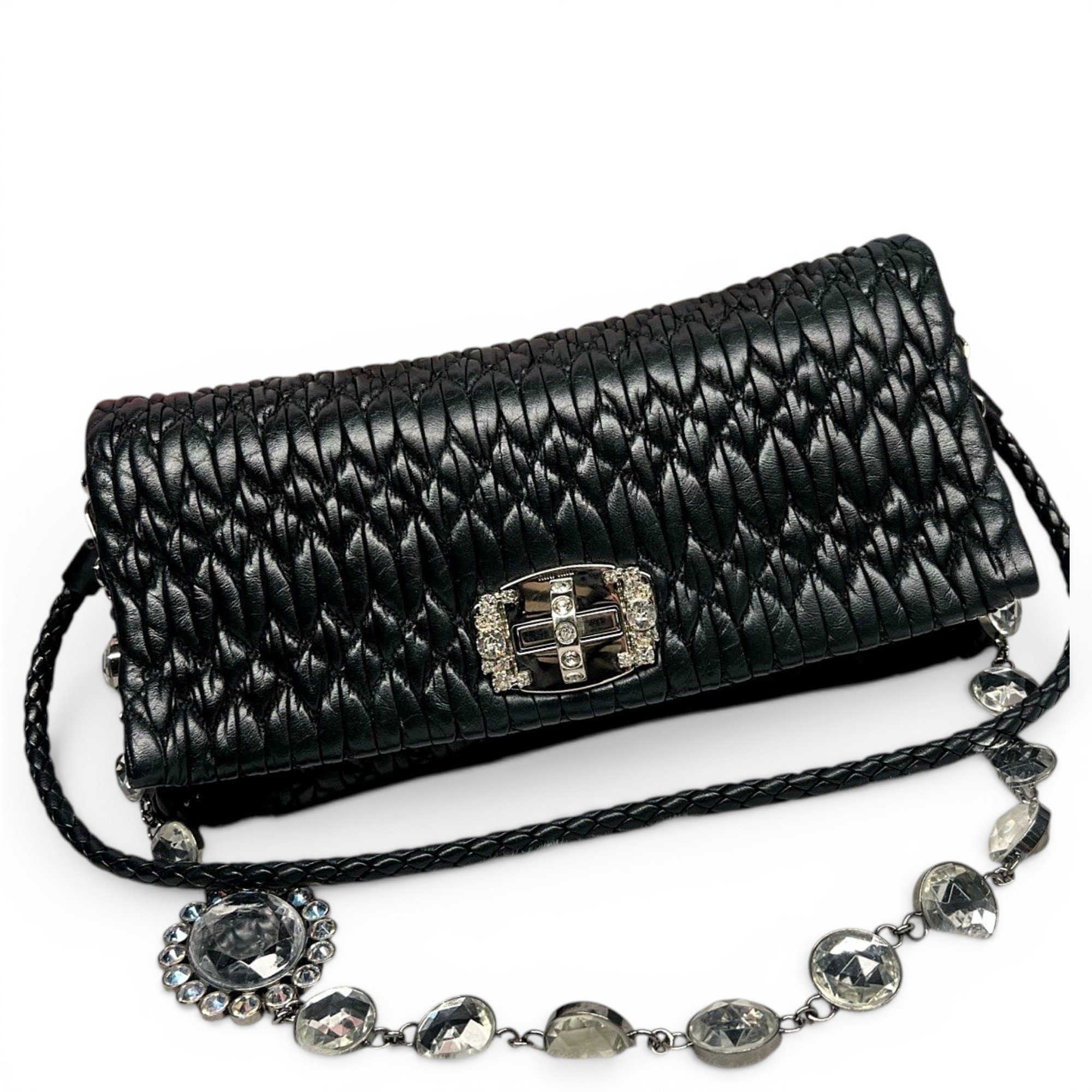 Miu Crystal leather handbag