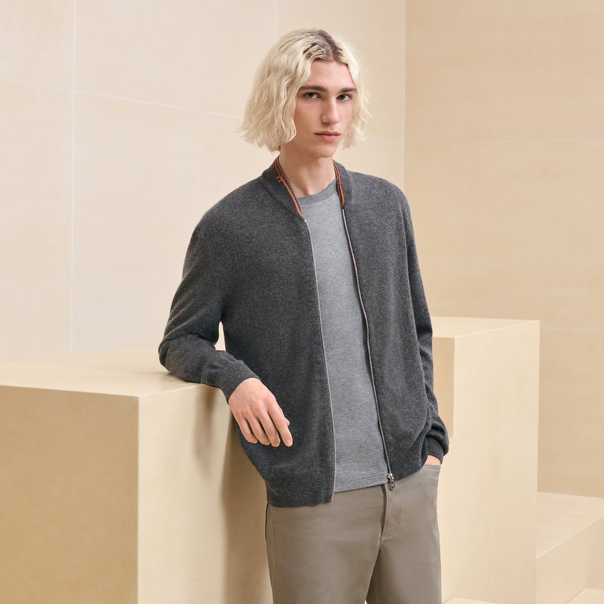 Cashmere "Double cotes H" zipped jacket