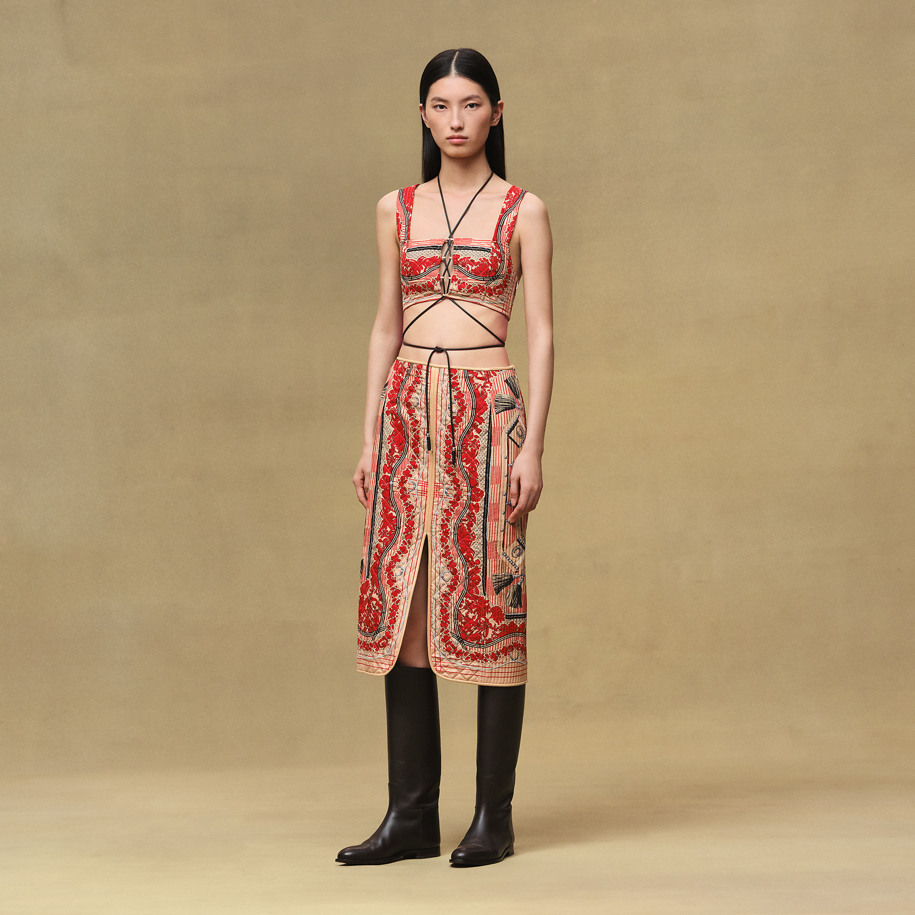 "Aux Champs en Fleurs Raye" quilted pencil skirt
