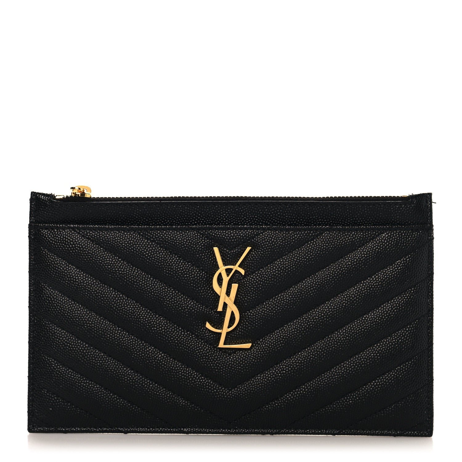 Saint Laurent Grain De Poudre Chevron Monogram Bill Pouch Black