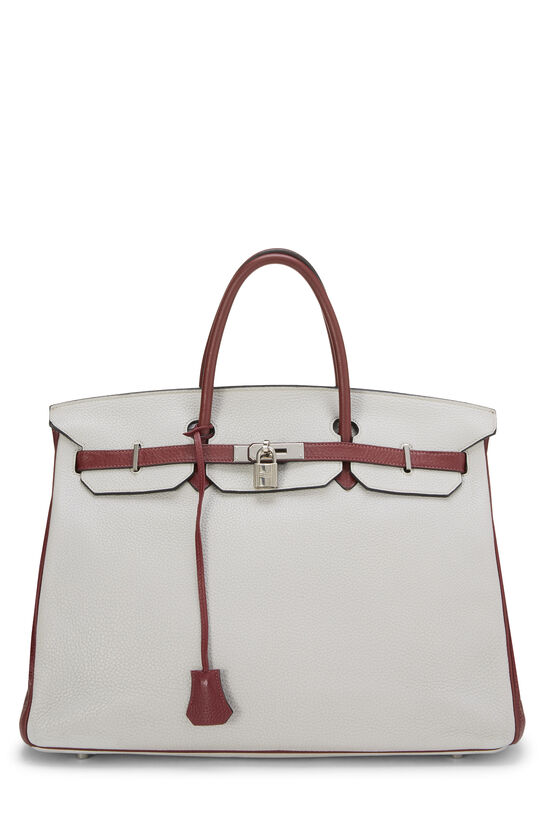 Hermes Pearl Grey, Rouge H Clemence Horseshoe Birkin 40