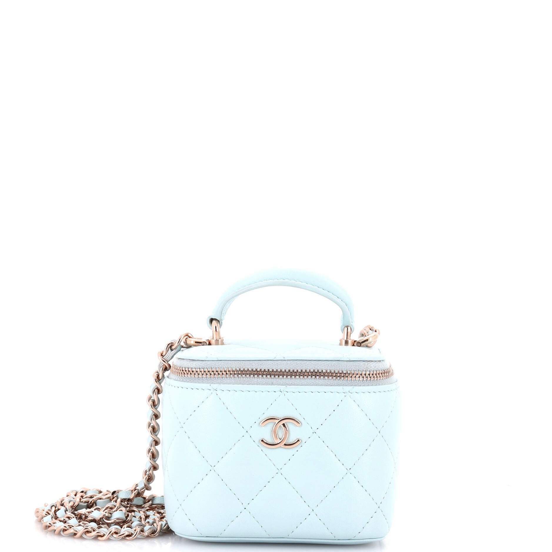 Classic Top Handle Vanity Case with Chain Quilted Lambskin Mini