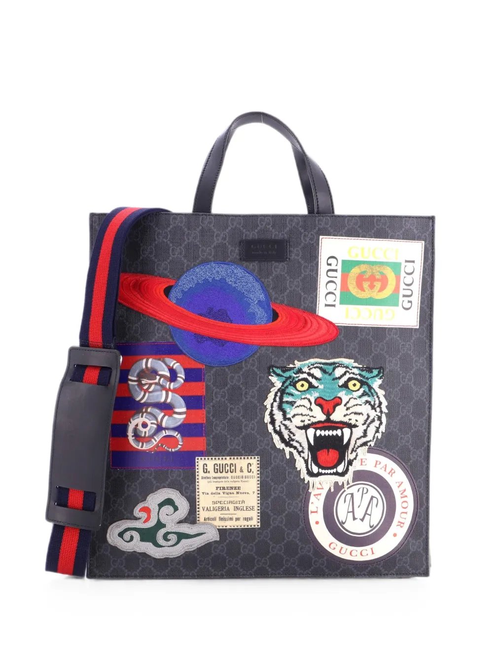 Courrier Convertible Soft Open GG Coated Canvas with Applique North South tote bag