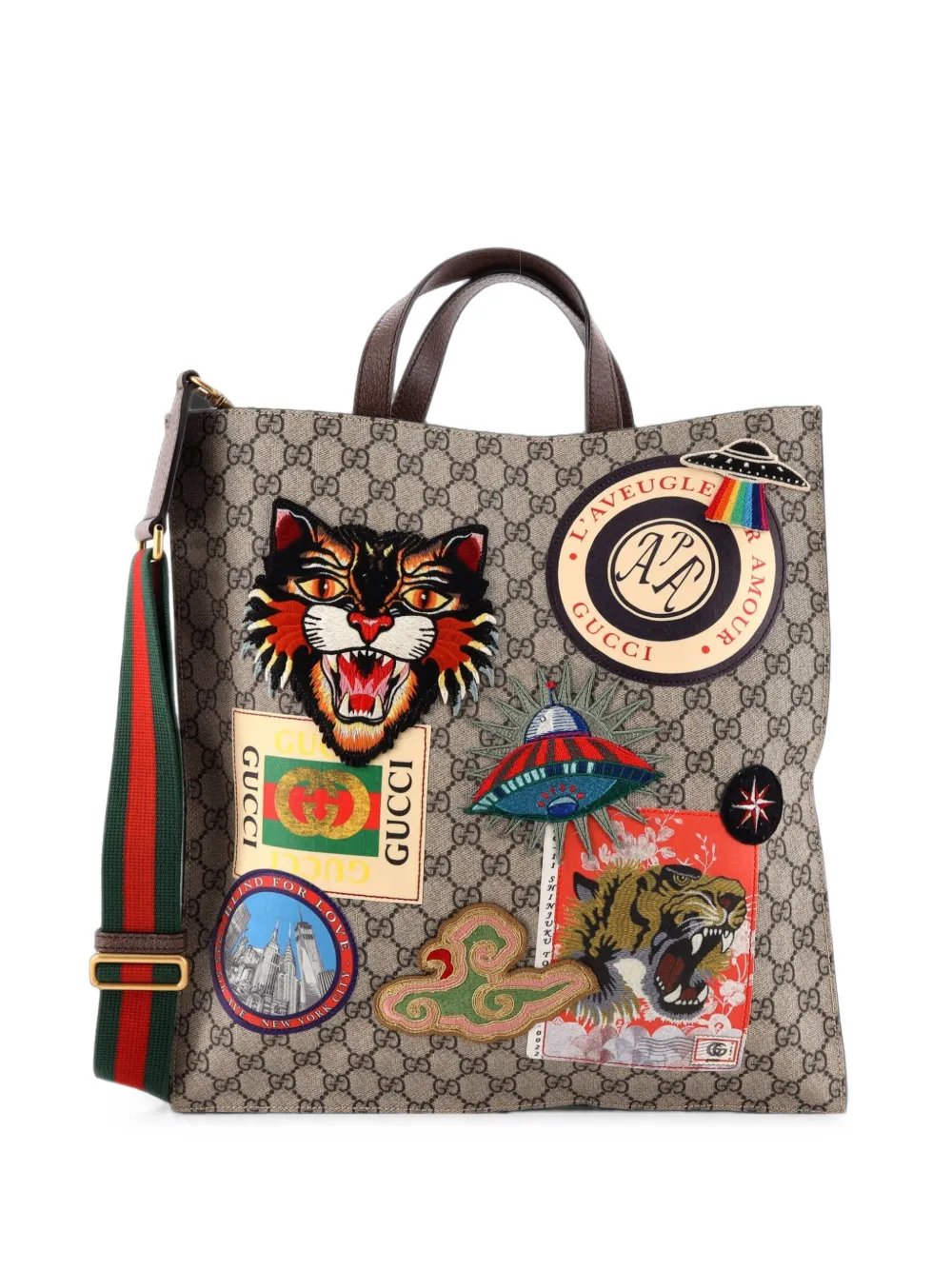 Courrier Convertible Soft Open GG Coated Canvas with Applique North South tote bag