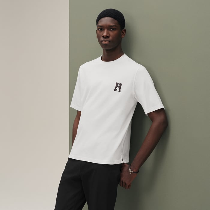 Blanc "H'Cheval" T-shirt With Leather Detail