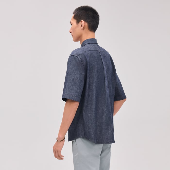 Indigo Short-sleeve Straight Cut Shirt