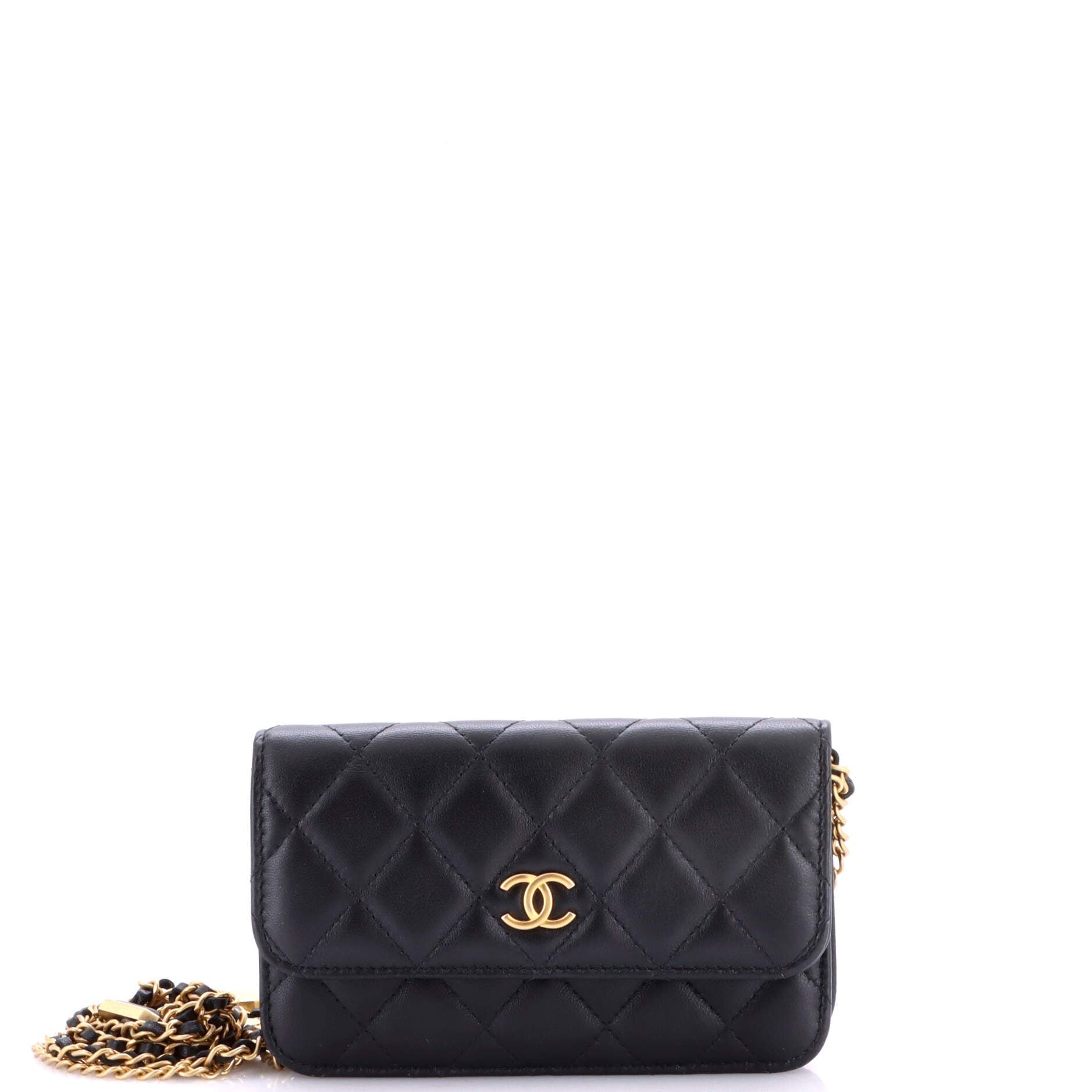 Medallion Charm Chain Phone Holder Quilted Lambskin