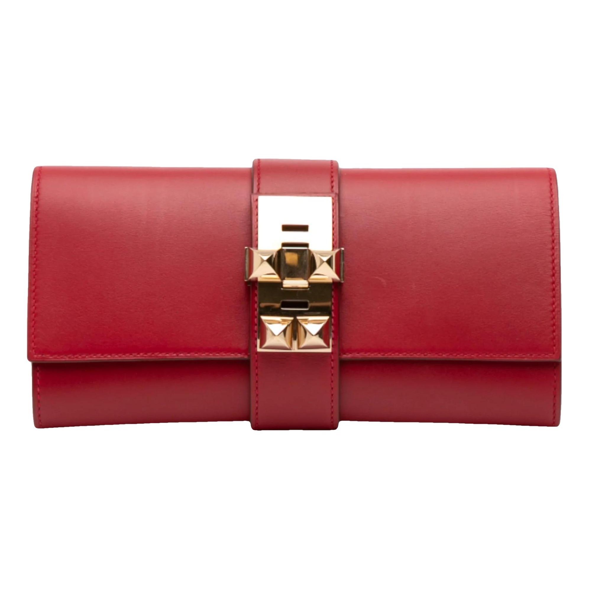 Hermes Medor Handbag Rouge Vif Tadelakt Leather 2014
