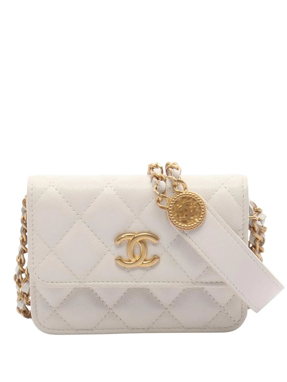 2021-2026 Quilted Caviar Twist Your Buttons Coin Purse With Chain crossbody bag