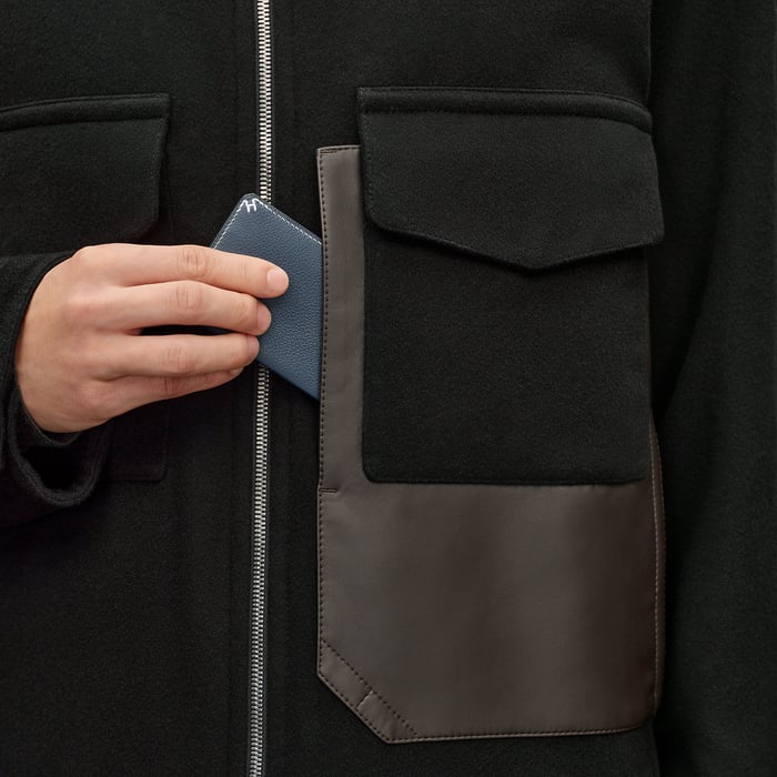 Noir Cashmere Zipped Straight Cut Jacket With Leather Details