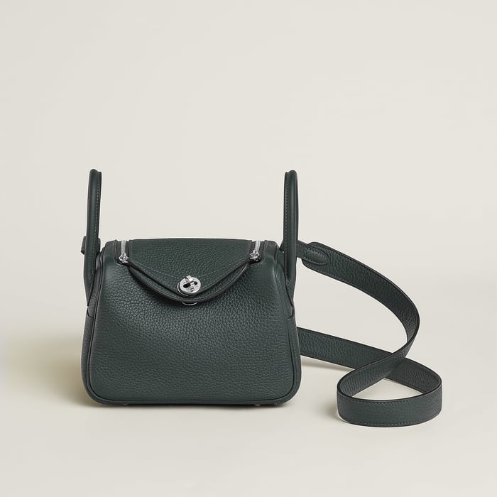 Hermes Mini Lindy II in Vert Mangrove Clemence leather
