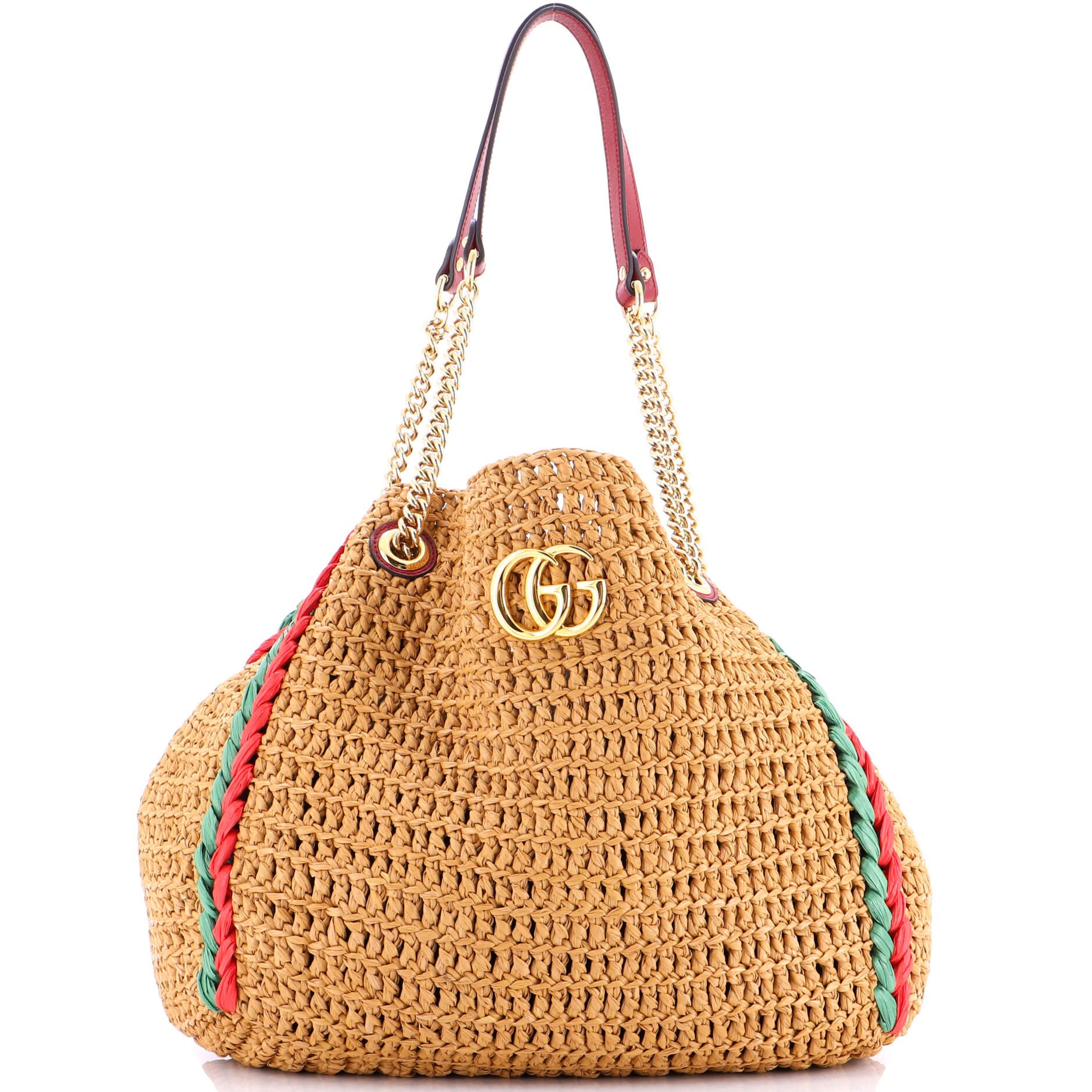 Gucci GG Marmont Chain Tote Raffia Large