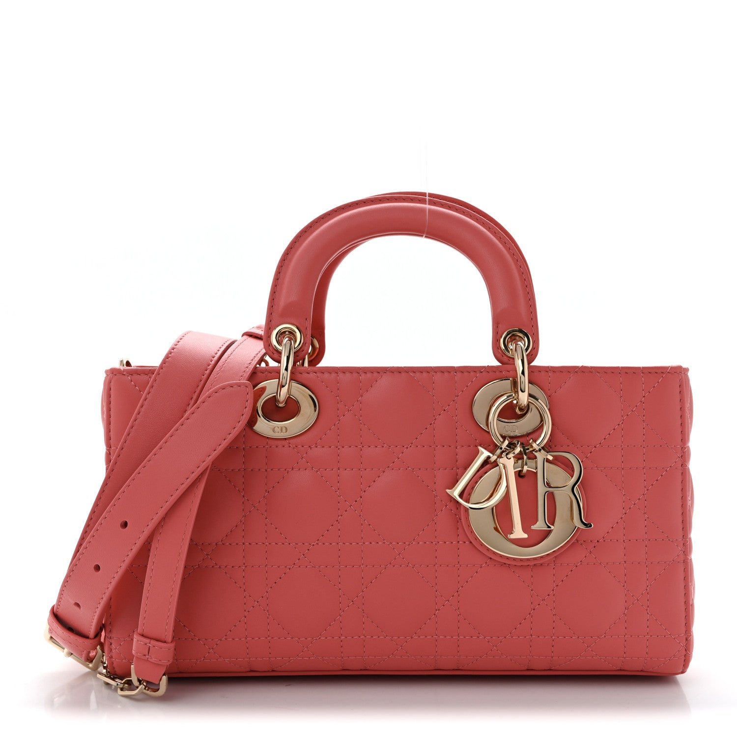 Dior Lambskin Cannage Medium Lady D-Joy Coral Powder