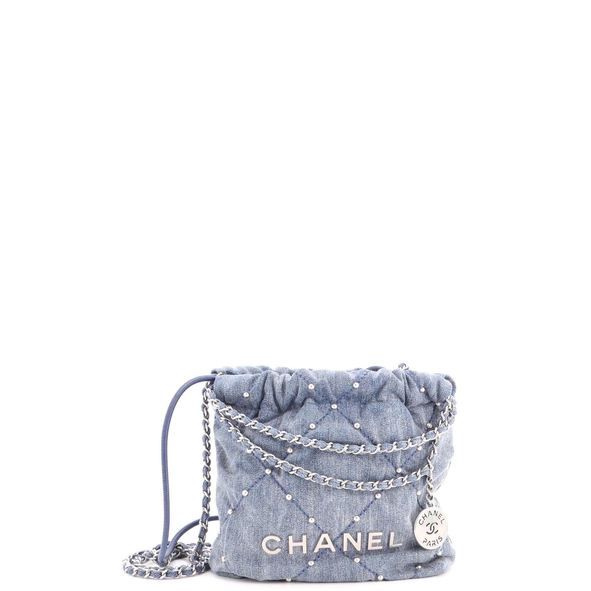 22 Chain Hobo Quilted Studded Denim Mini