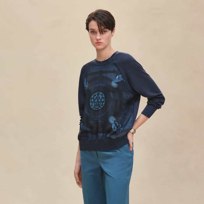 Bleu Encre "Coloriages De Jour" Long-sleeve Twillaine Sweater