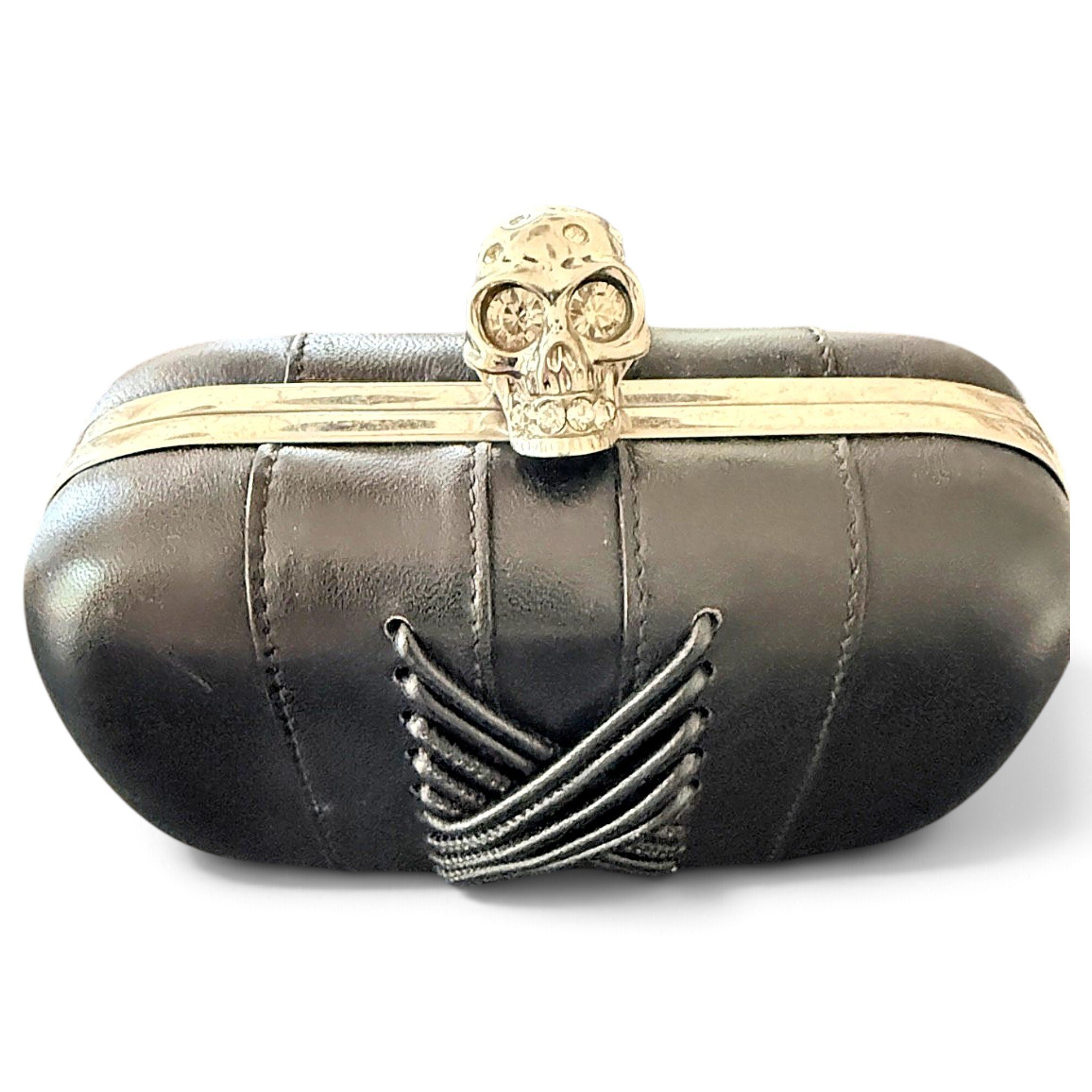 Skull leather clutch bag