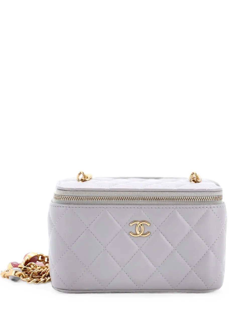 Classic Vanity Case with Resin Pearl Chain Quilted Lambskin Small clutch bag