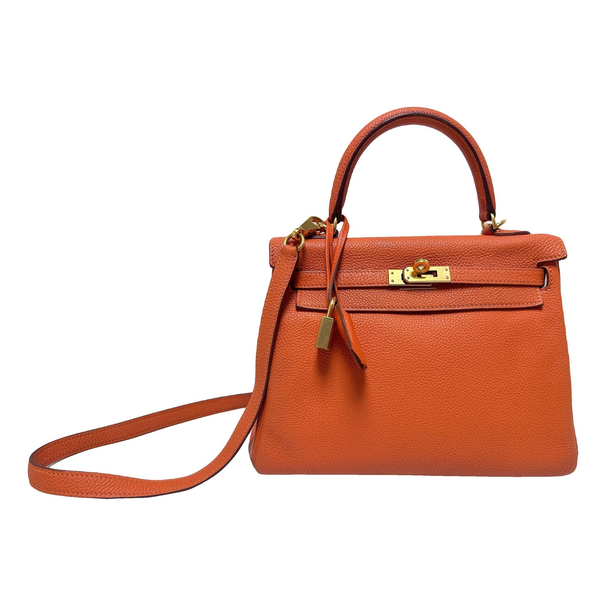 Hermes Kelly 25 Handbag Orange Togo Leather