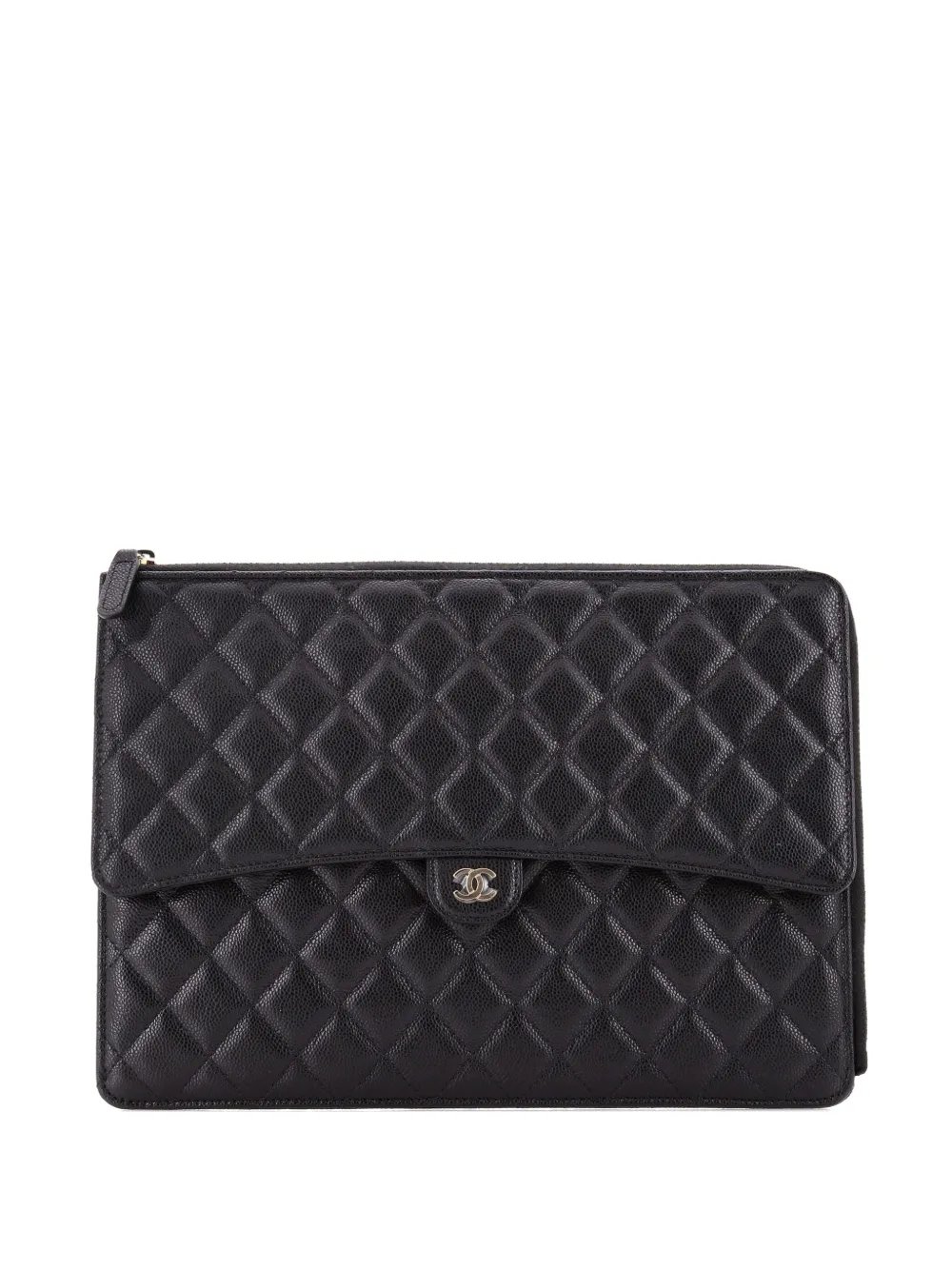 Flap Zip Quilted Caviar Large clutch bag