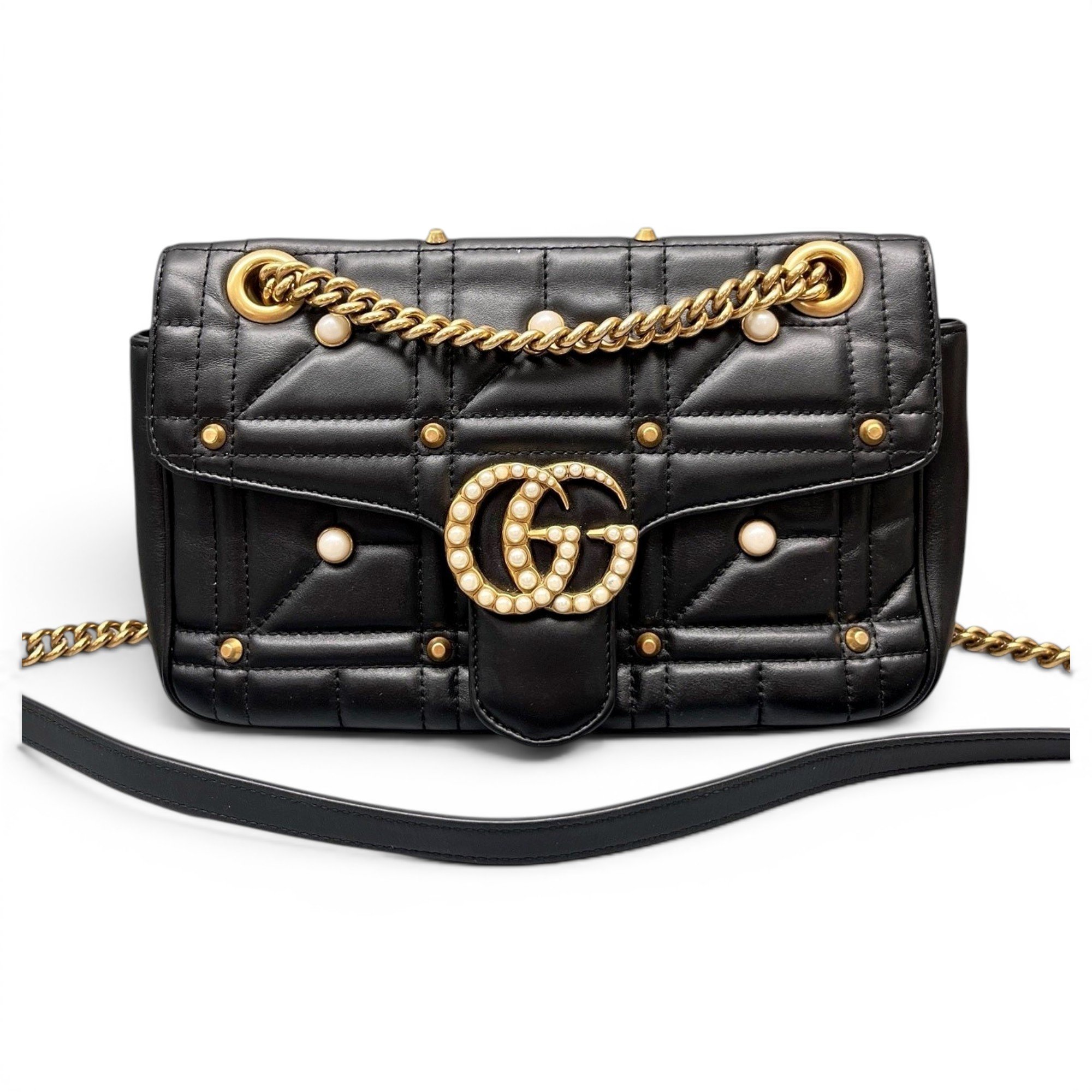 Pearly GG Marmont Flap leather handbag