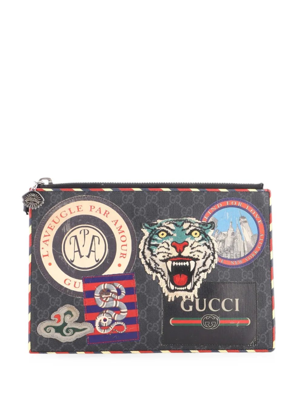 Night Courrier Pouch GG Coated Canvas with Applique clutch bag