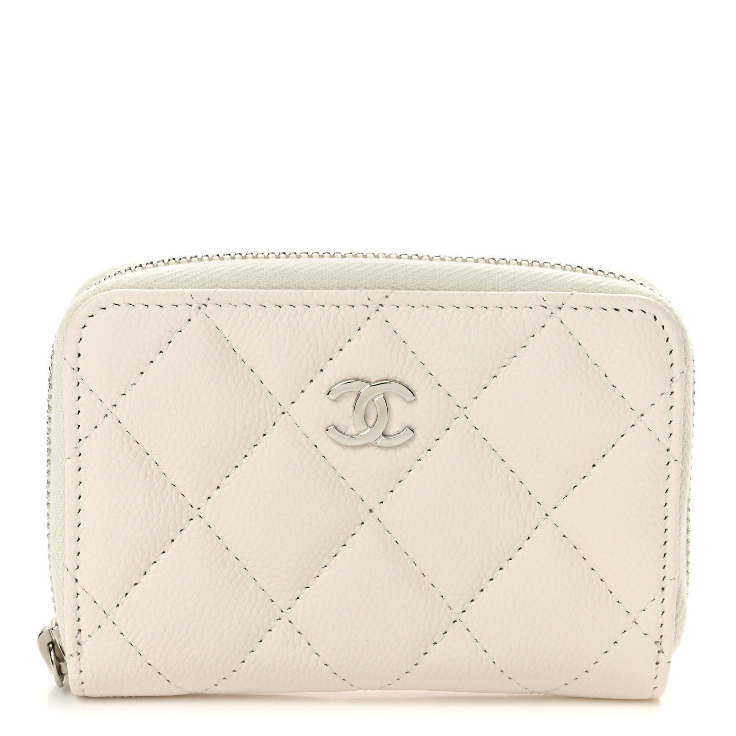Chanel Caviar Quilted Zip Around Coin Purse White