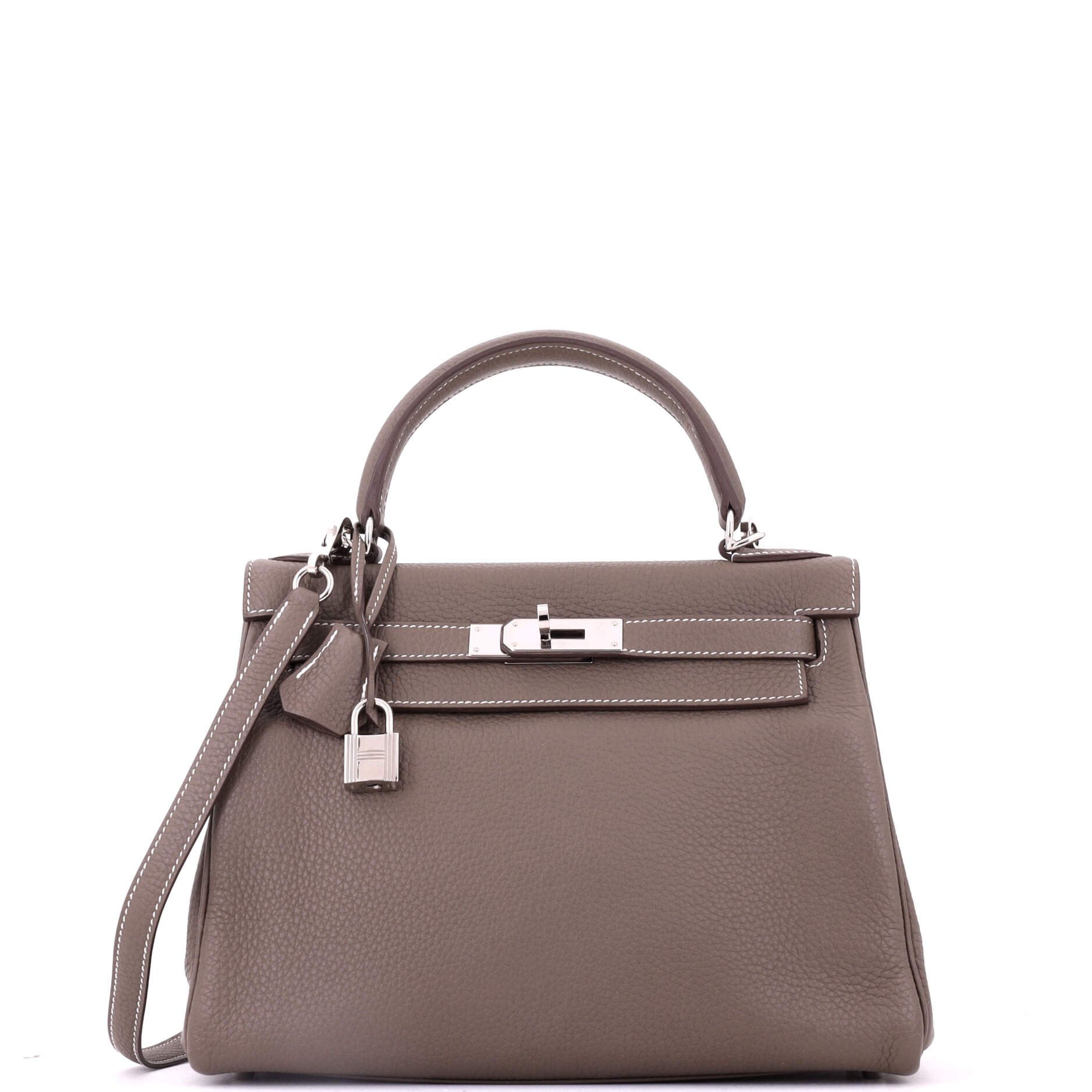 Kelly Handbag Grey Clemence with Palladium Hardware 28